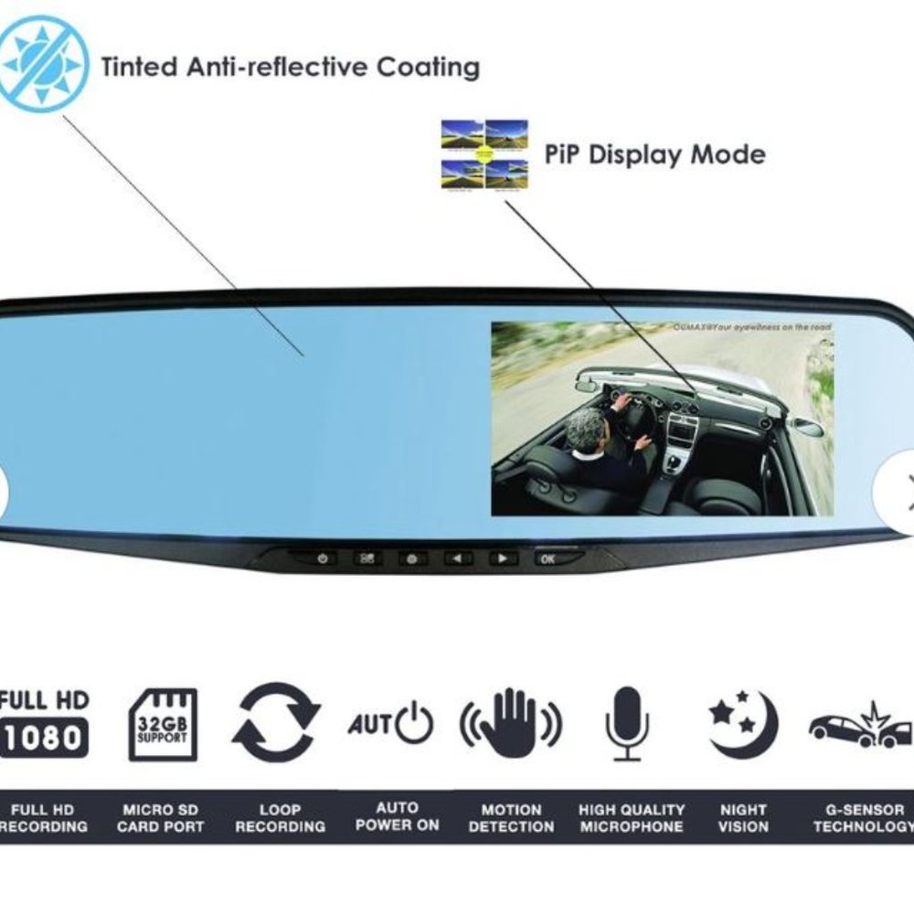 NEW! OUMAX RV43HD Rear View Mirror Dash Cam - Picture 6 of 11